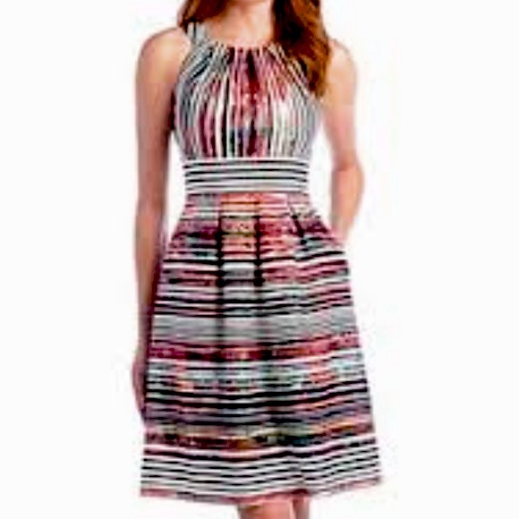 Nine West Fit & Flare Striped Frock - Picture 1 of 6